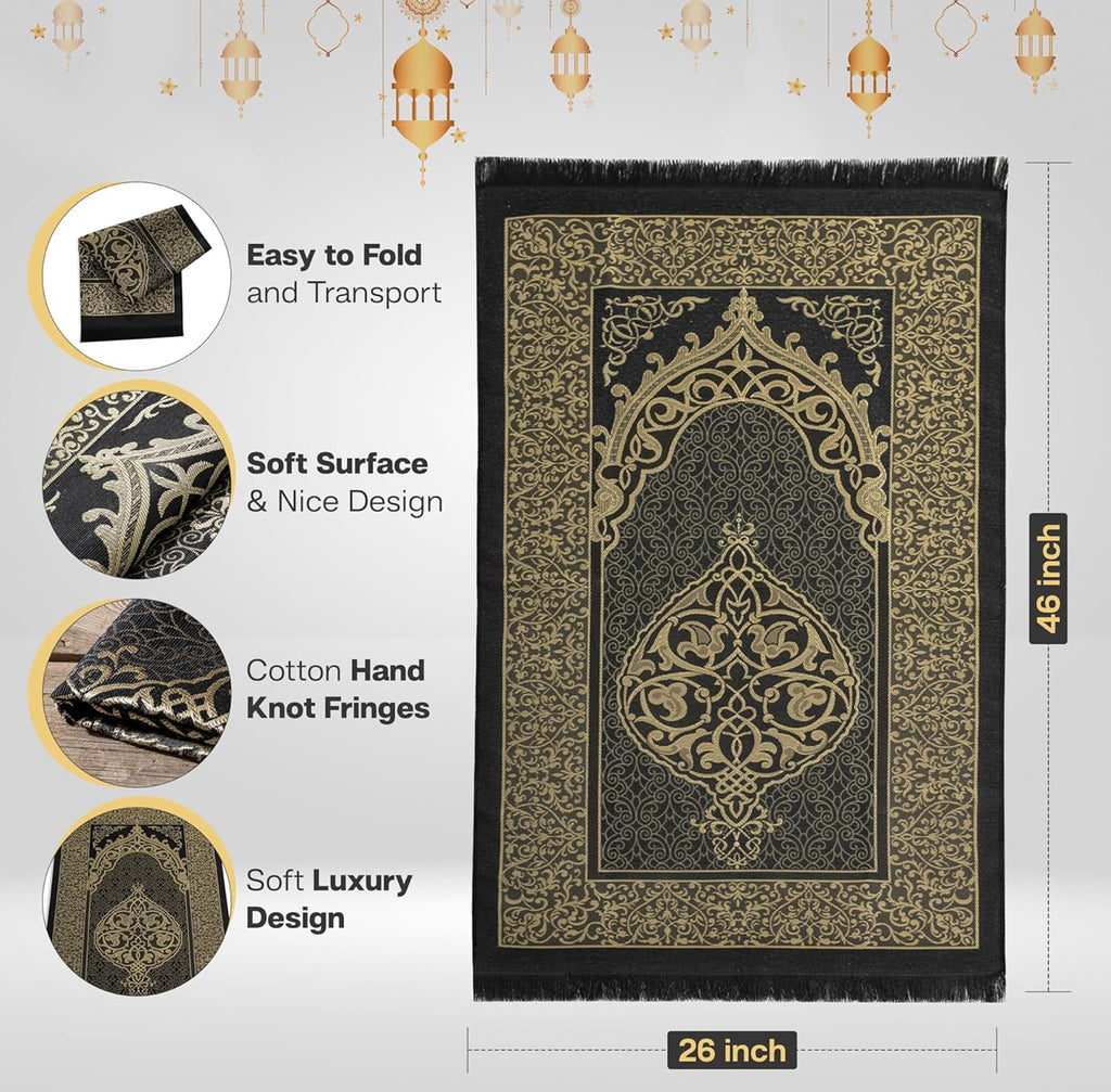 Black Islamic Prayer Mat/beads