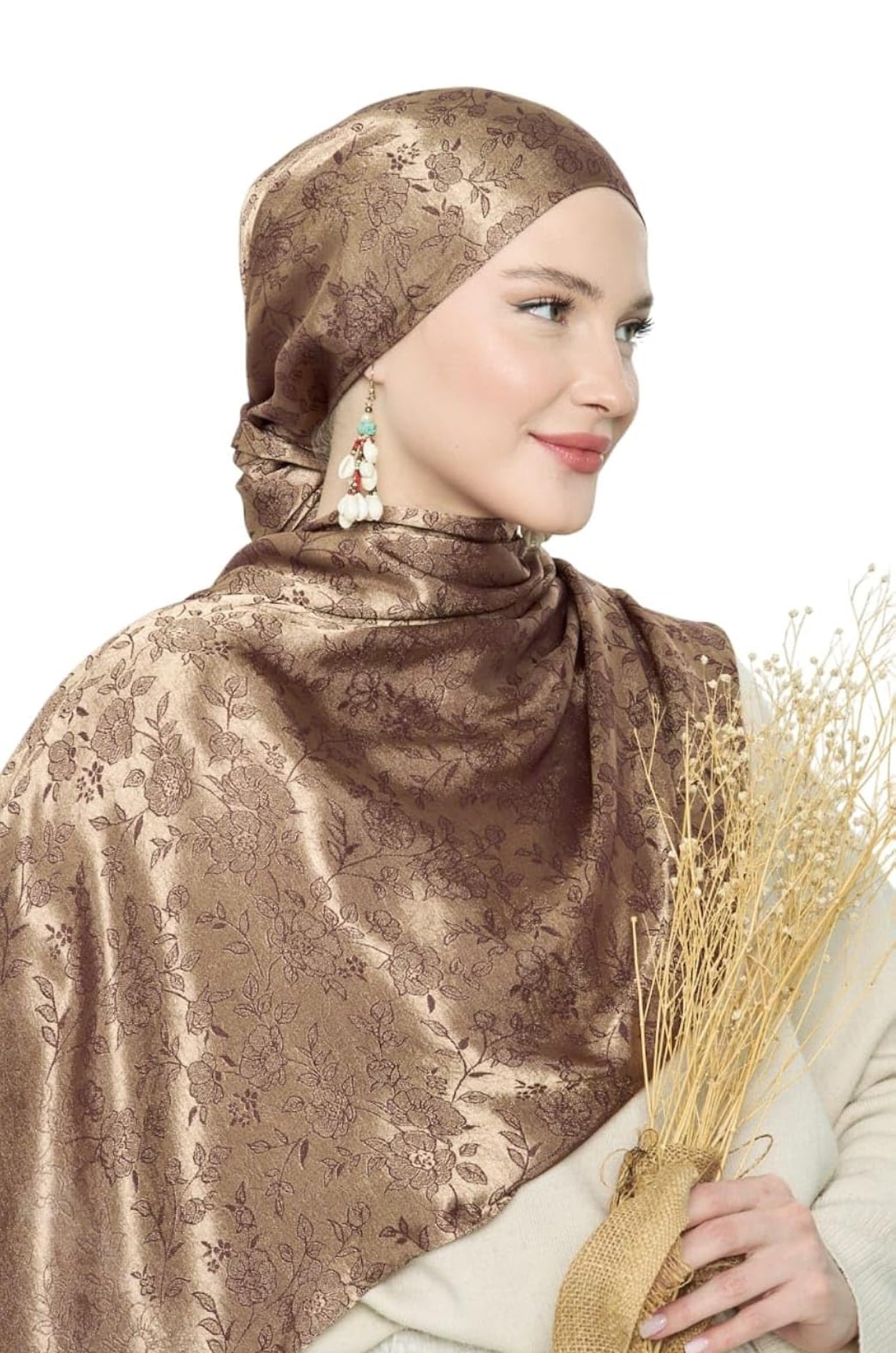 Hijab Scarf for Women – Long & Soft Hijab, Shawl, Head Scarf, Flower Shiny Jacquard Shawl – 29.5" x 72.8" (9 colors)