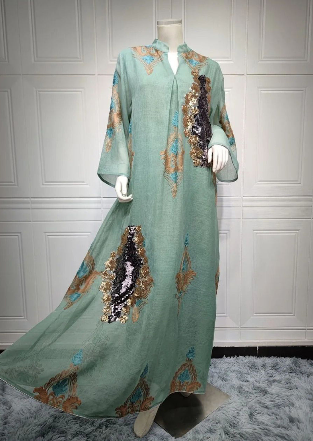 Sequined embroidered Abaya Kaftan Ramadan dress (4 colors)