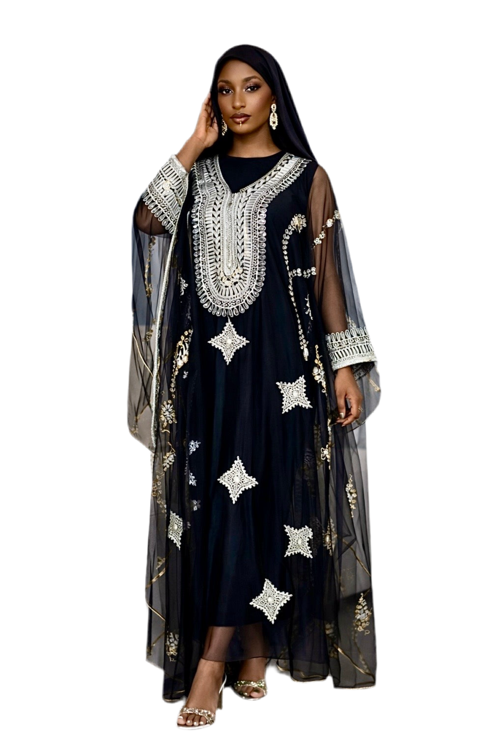 Sheer embroidered Abaya