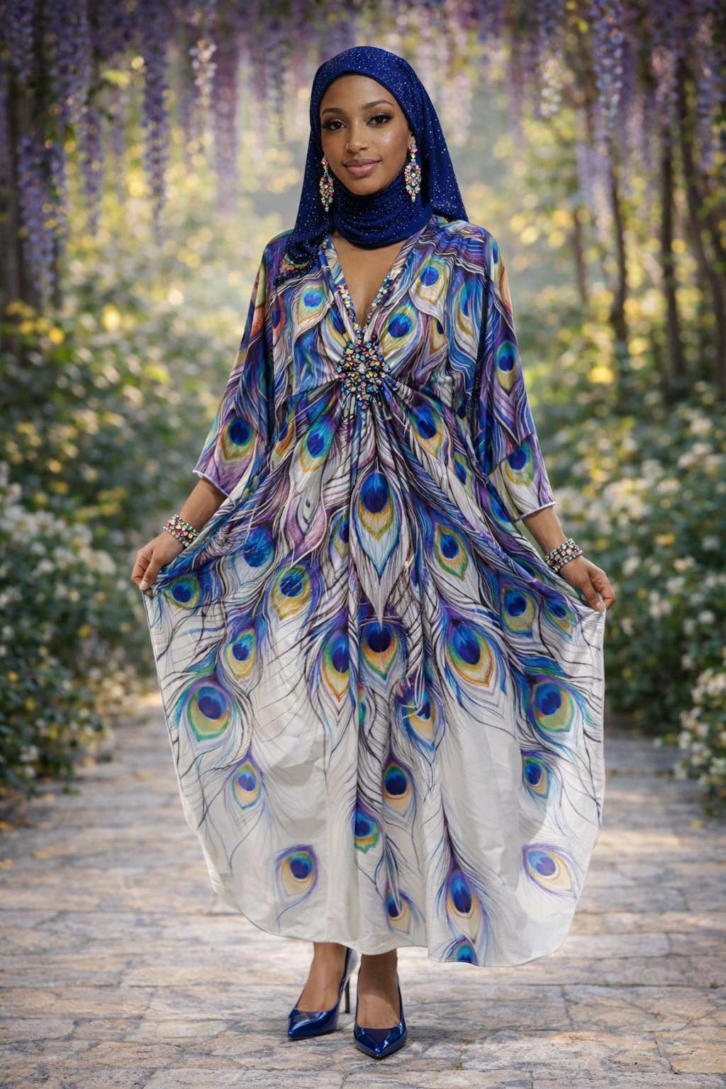 Purple glow peacock kaftan