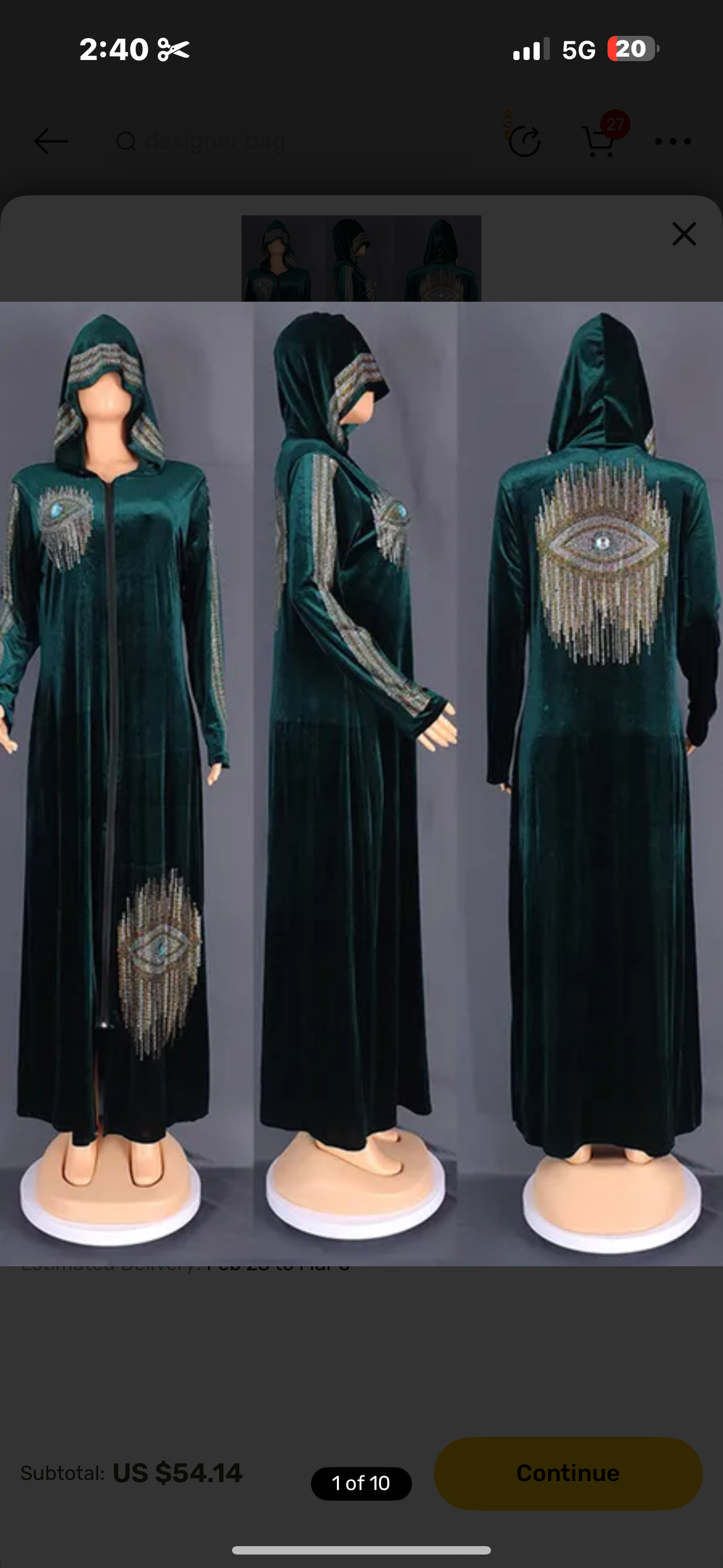 Hooded velvet Ramadan abaya with sequins (3 colors)