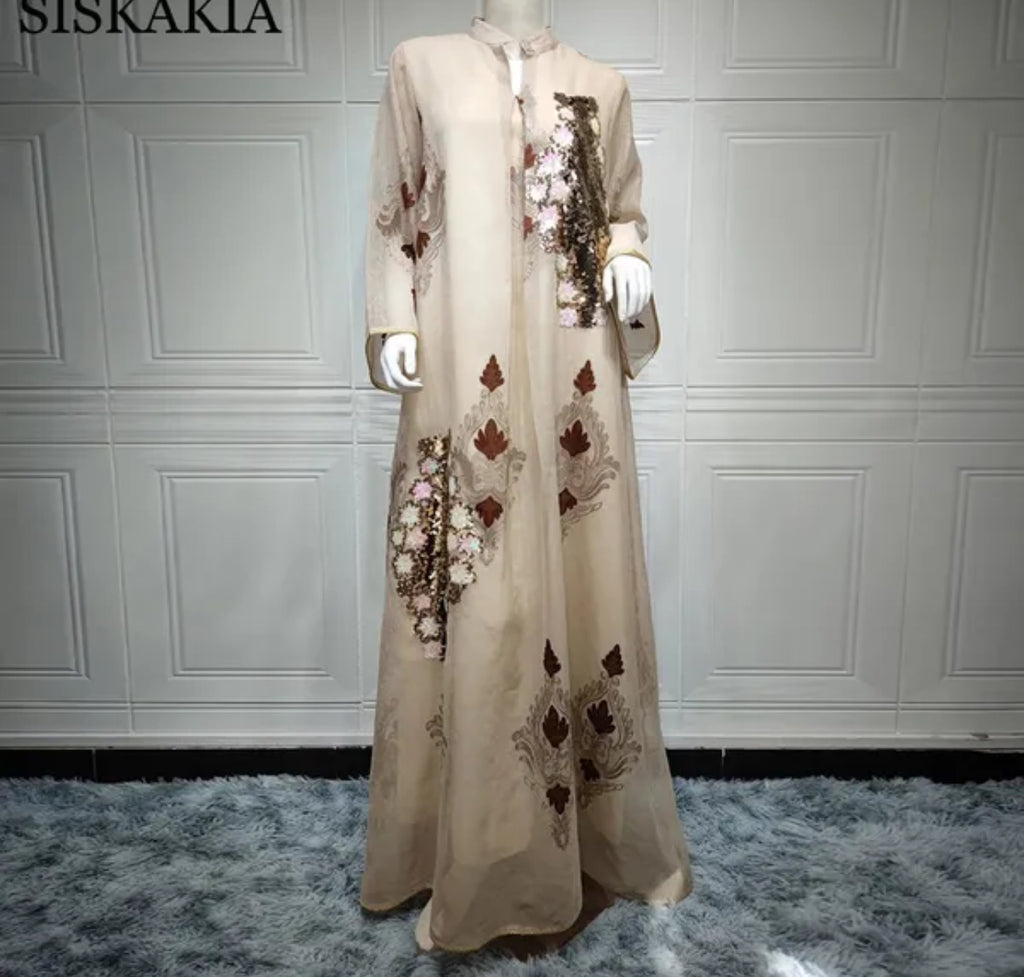 Sequined embroidered Abaya Kaftan Ramadan dress (4 colors)