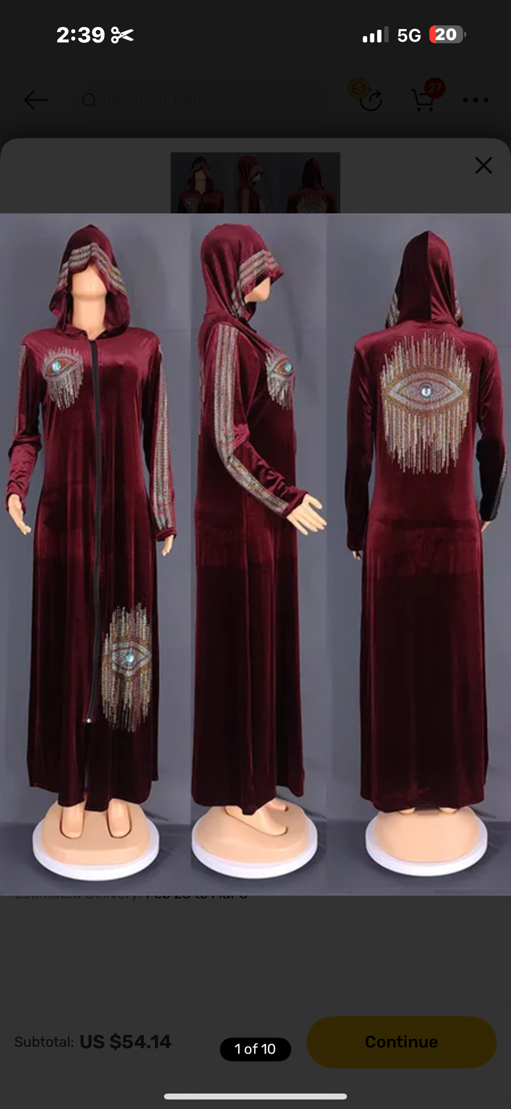 Hooded velvet Ramadan abaya with sequins (3 colors)
