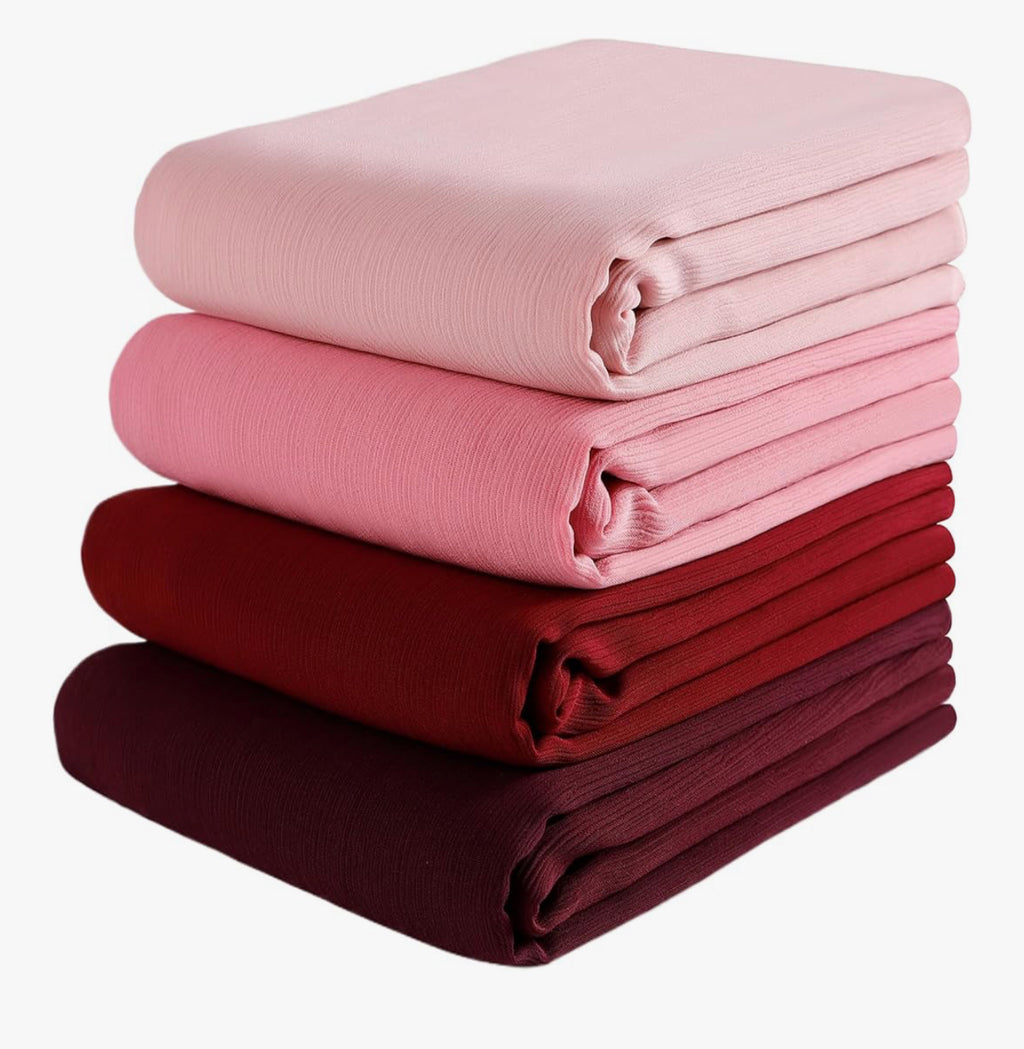 Febfim 4PCS Premium Dubai Muslim Women Chiffon Crinkle Hijab Scarf Plain Chiffon Bubble Hijab Wrap Shawl