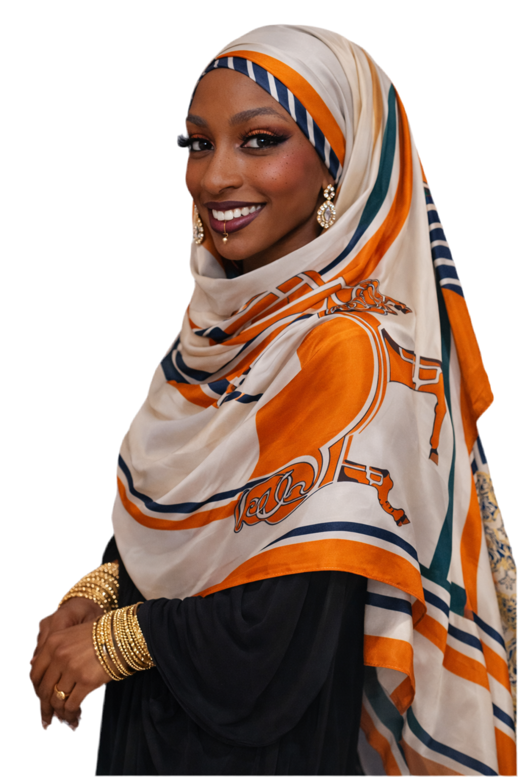 White/Orange Steed Hijab/scarf