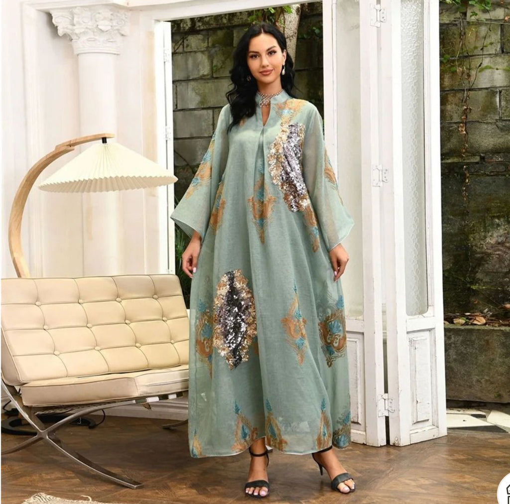 Sequined embroidered Abaya Kaftan Ramadan dress (4 colors)