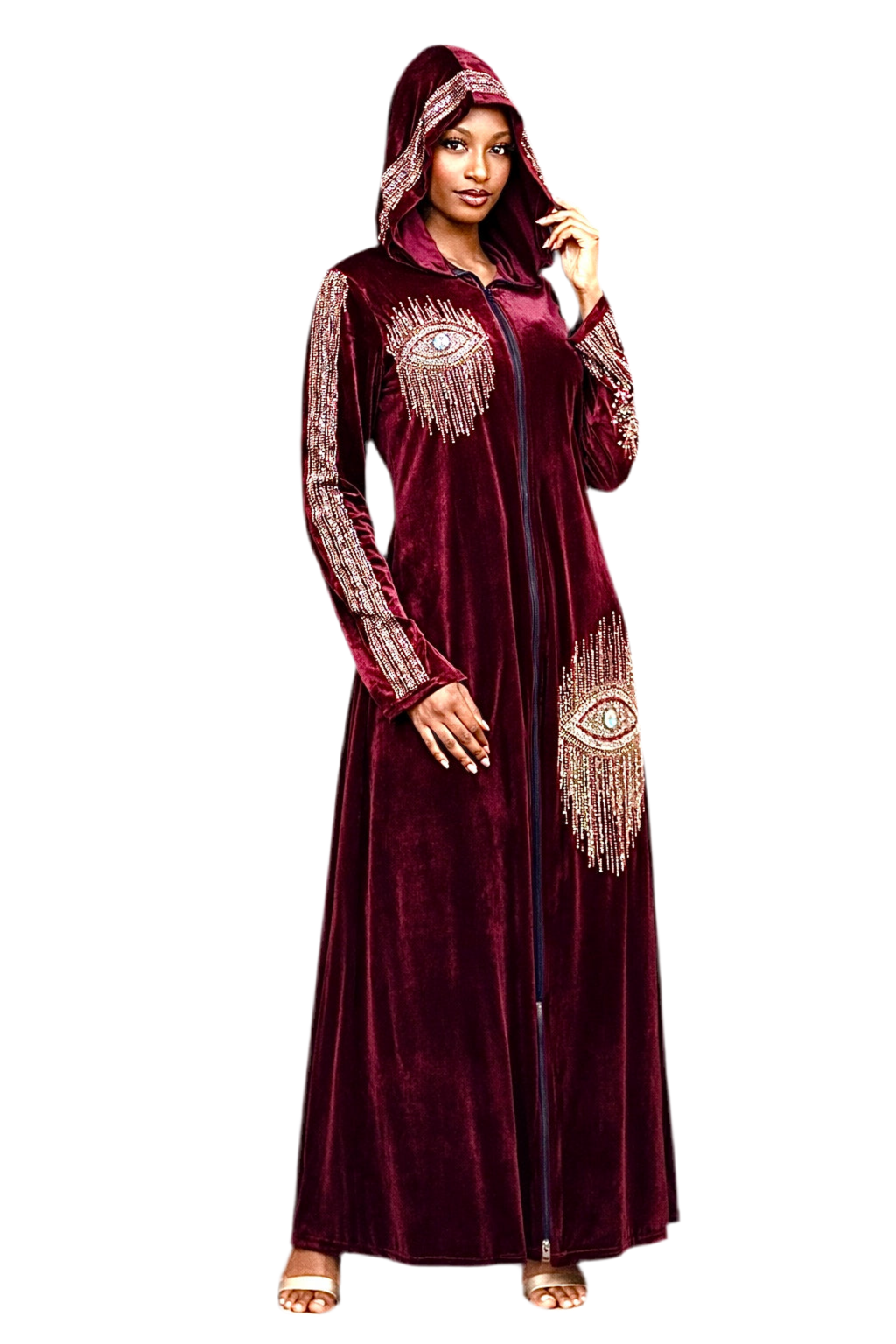 Hooded velvet Ramadan abaya with sequins (3 colors)