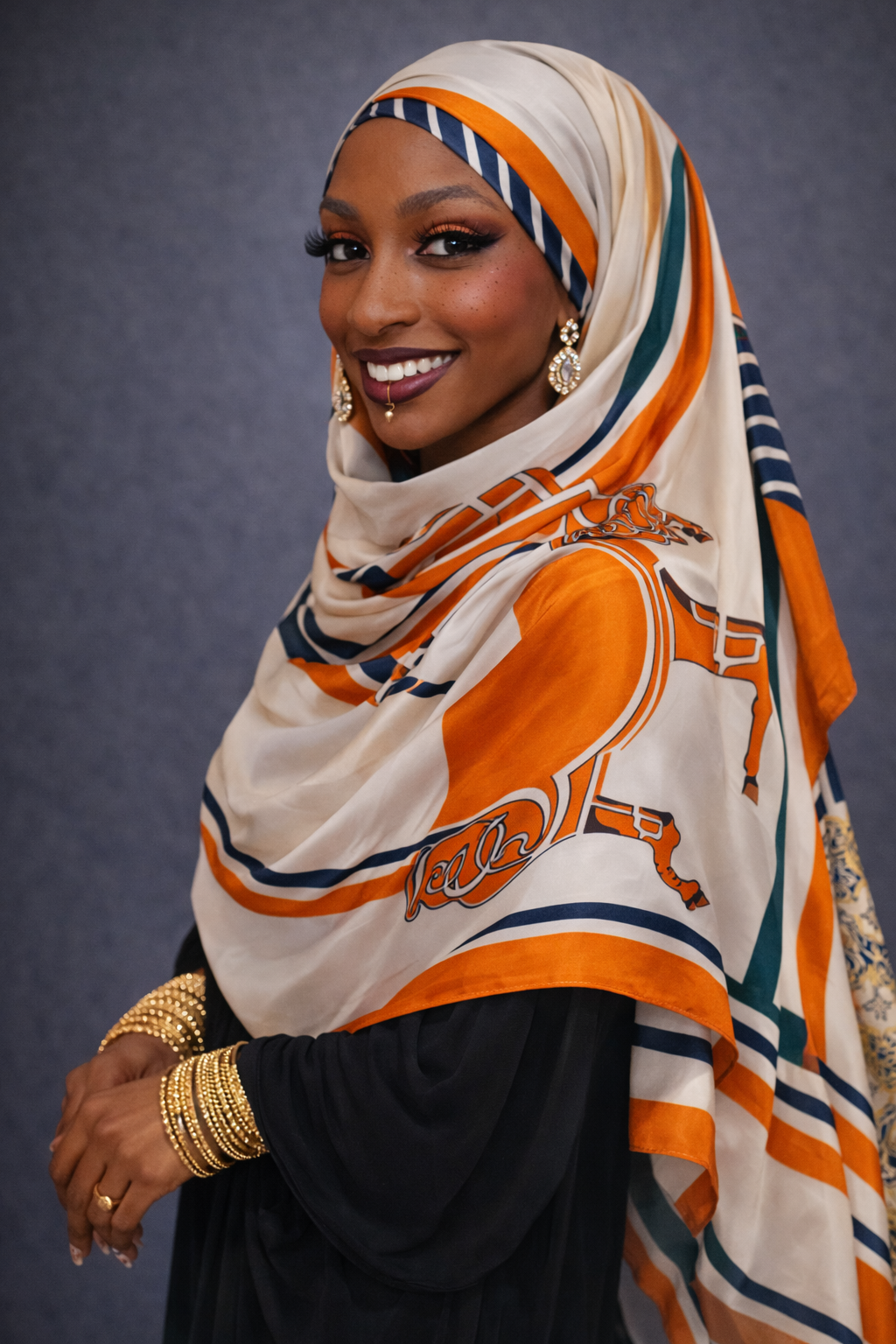 White/Orange Steed Hijab/scarf