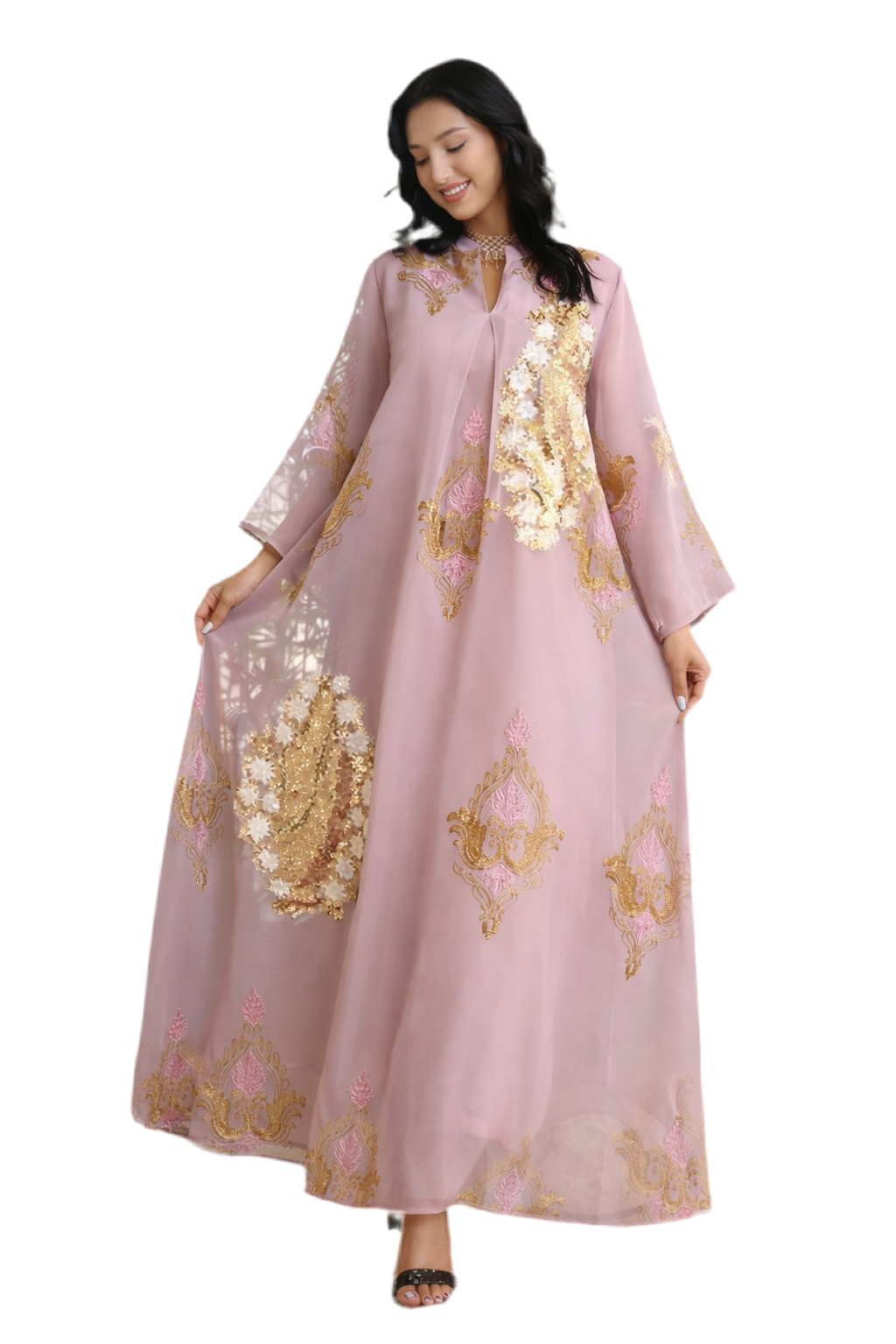 Sequined embroidered Abaya Kaftan Ramadan dress (4 colors)