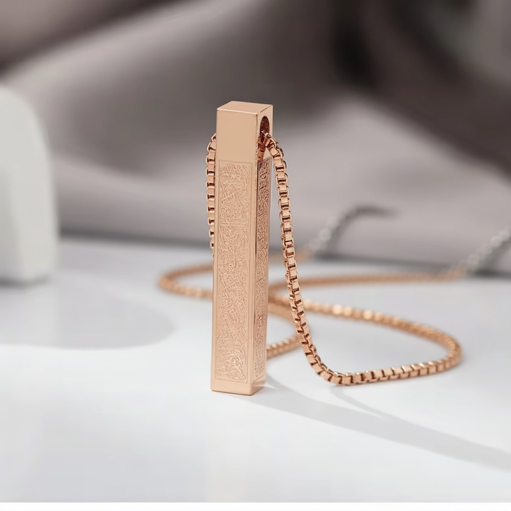VASSAGO for Women Men Stainless Steel Leather Chain Necklace 3D Bar Pendant Islamic Ayatul Kursi