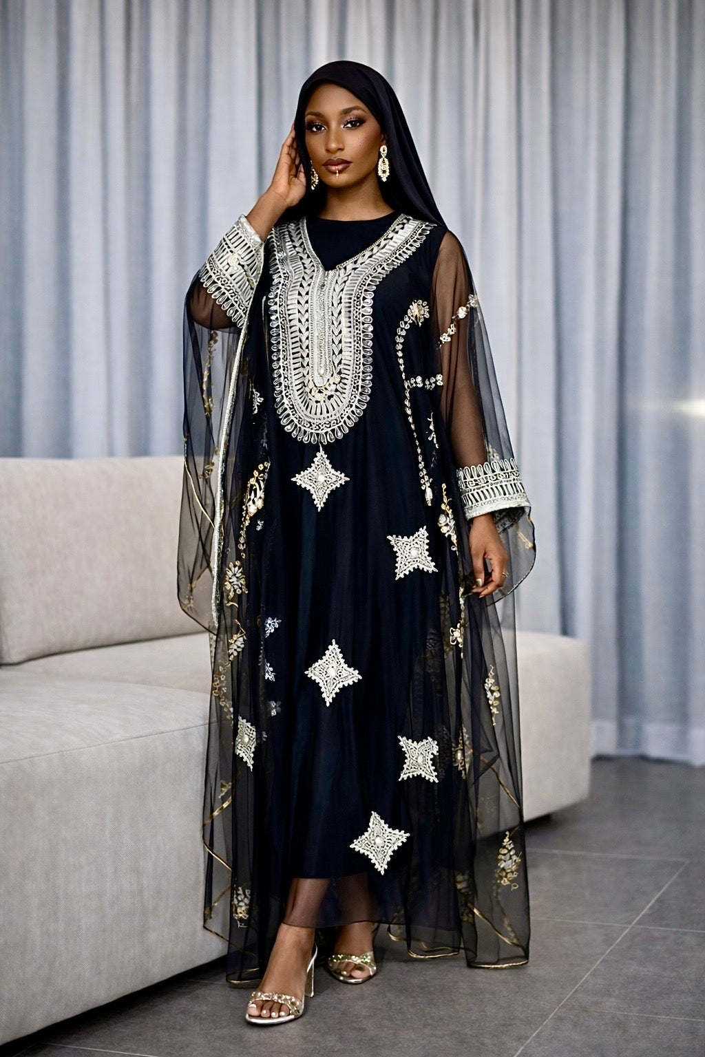 Sheer embroidered Abaya