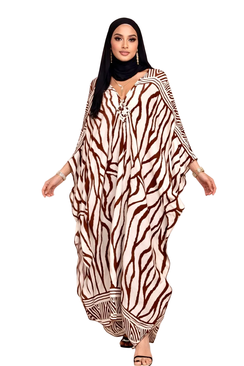 Beige wave striped kaftan