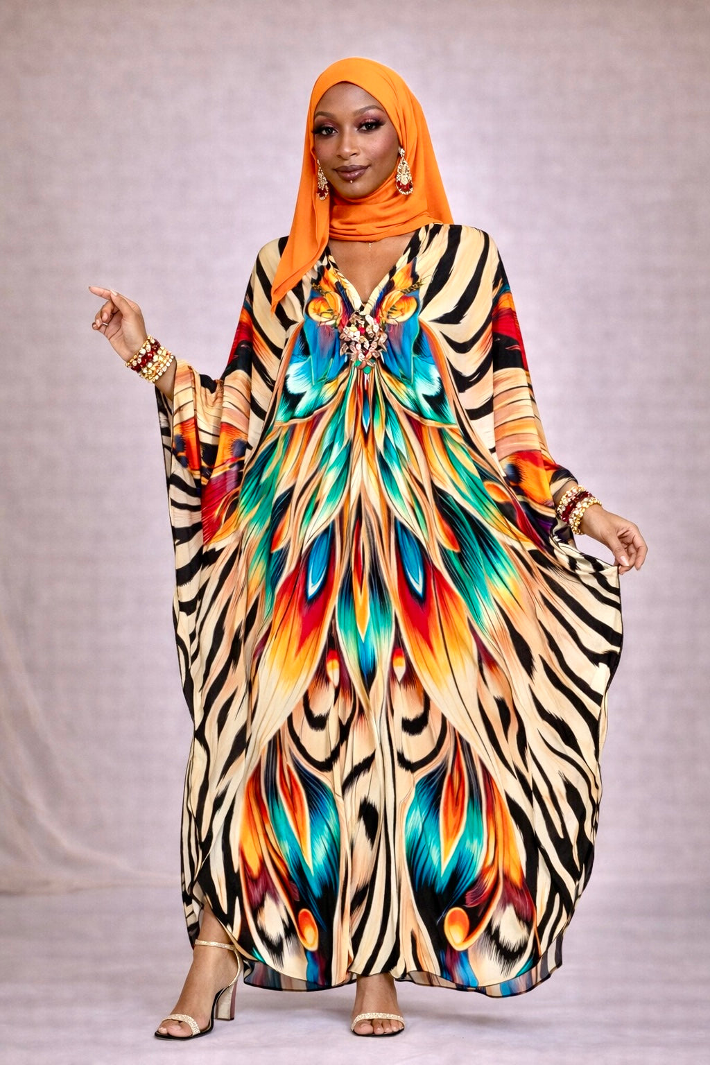 Lotus/zebra combo kaftan