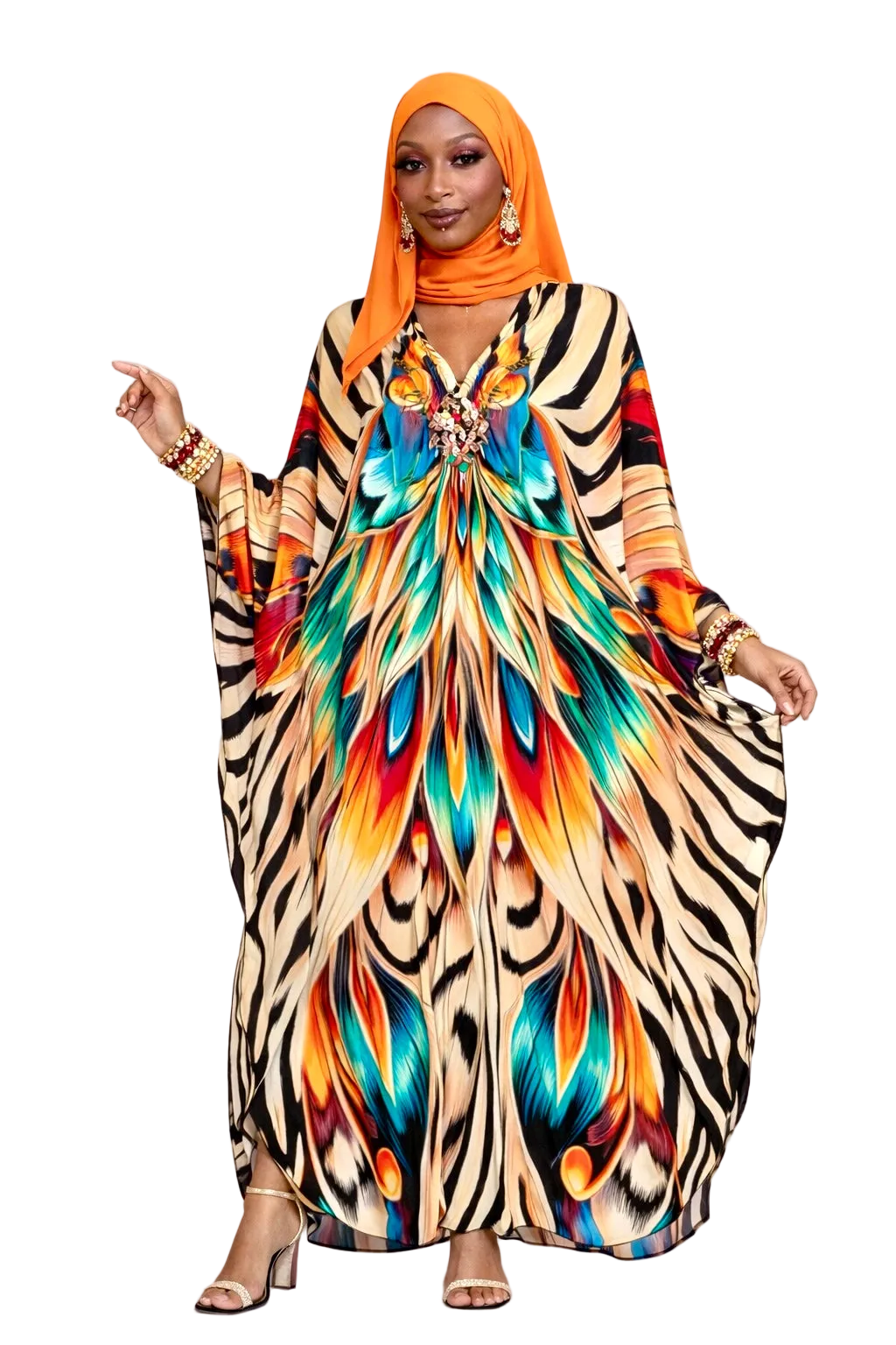 Lotus/zebra combo kaftan