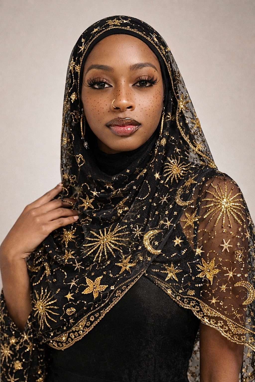 Moon Star Pashmina Wrap Silk Shawl