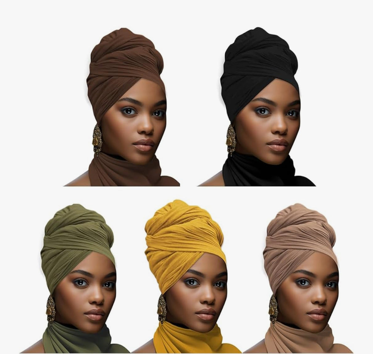 headwraps for black women Stretch Jersey Turban, Black, brown, brown, green, yellow