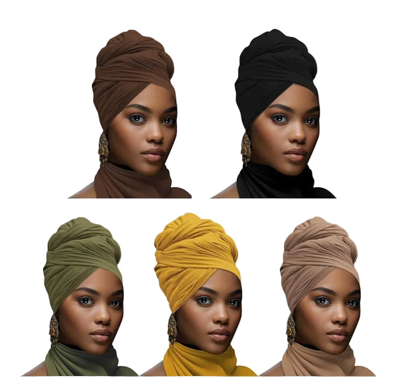headwraps for black women Stretch Jersey Turban, Black, brown, brown, green, yellow