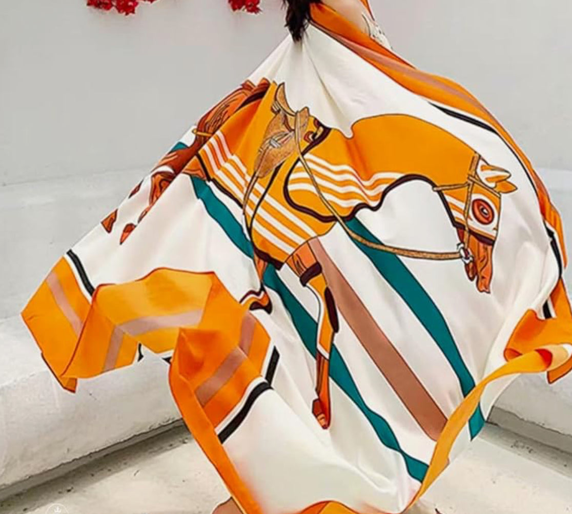 White/Orange Steed Hijab/scarf