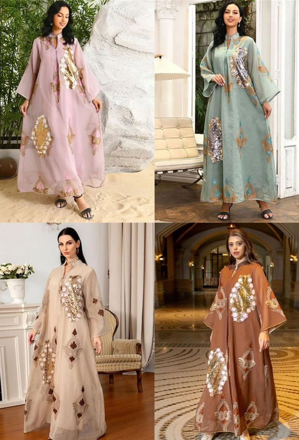 Sequined embroidered Abaya Kaftan Ramadan dress (4 colors)
