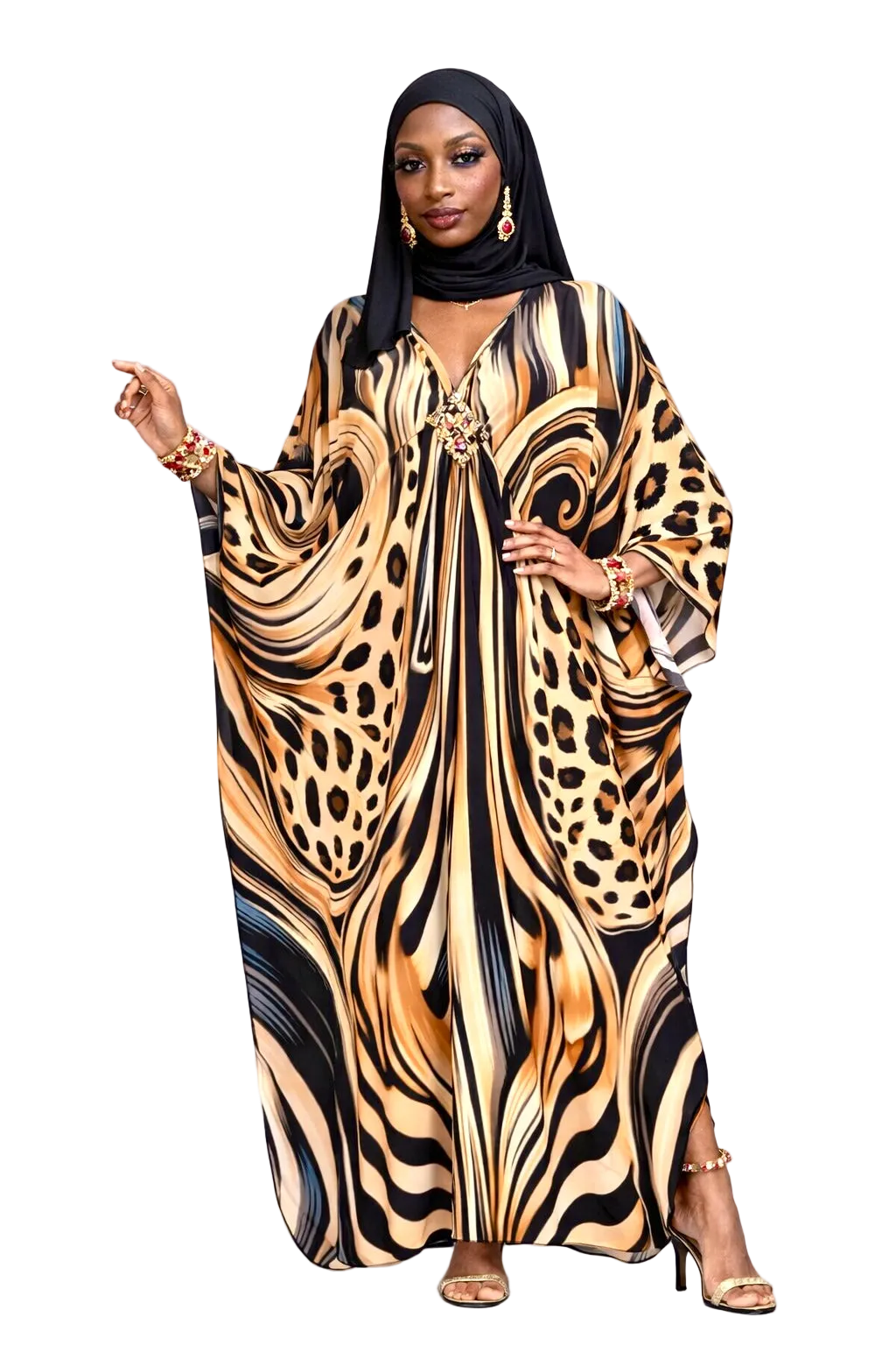 Mixed print kaftan