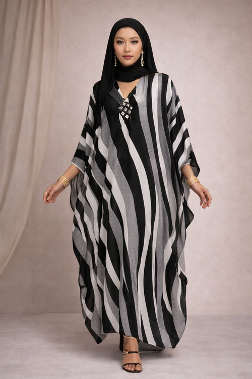 Black/grey/white kaftan