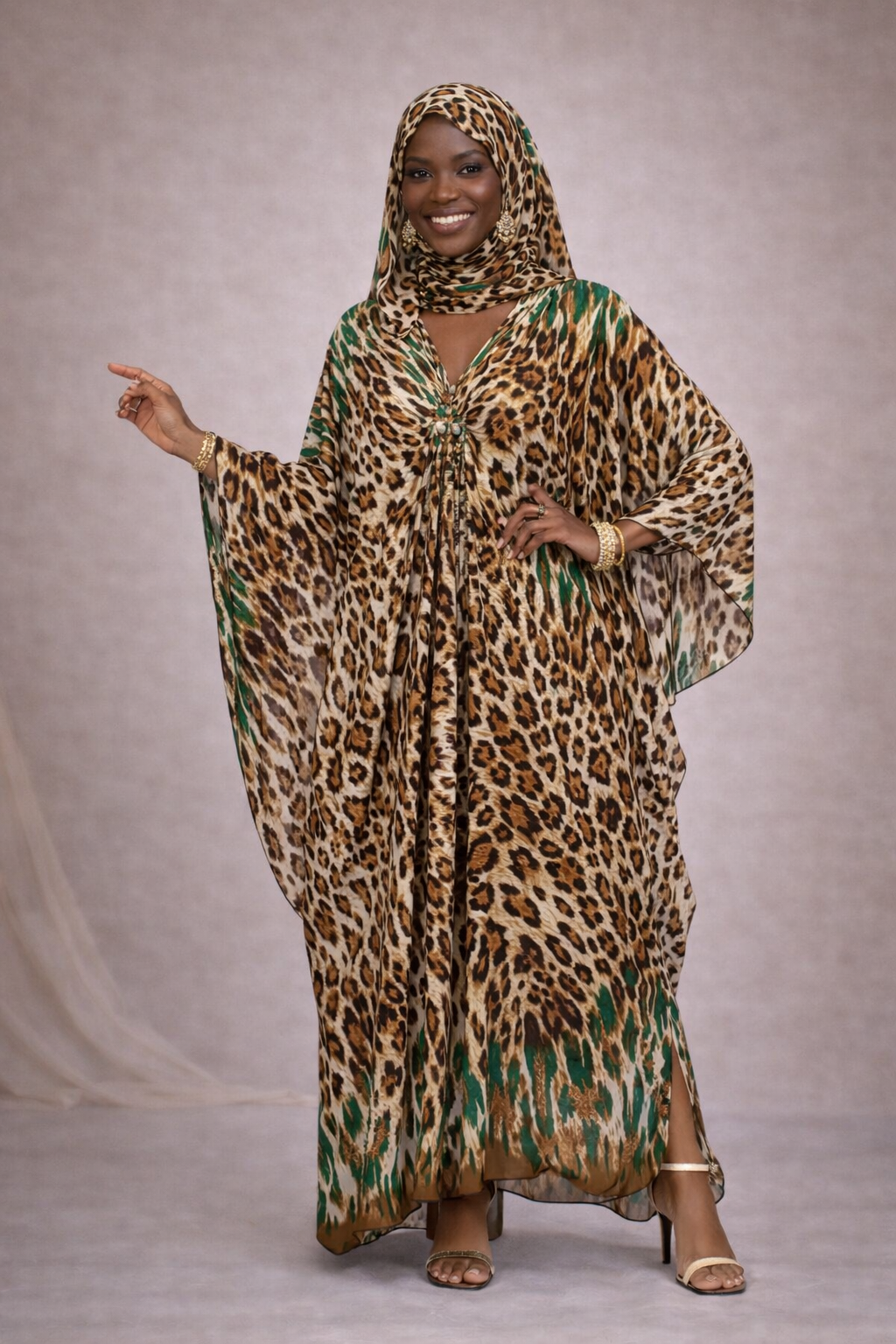 Hint of green leopard kaftan