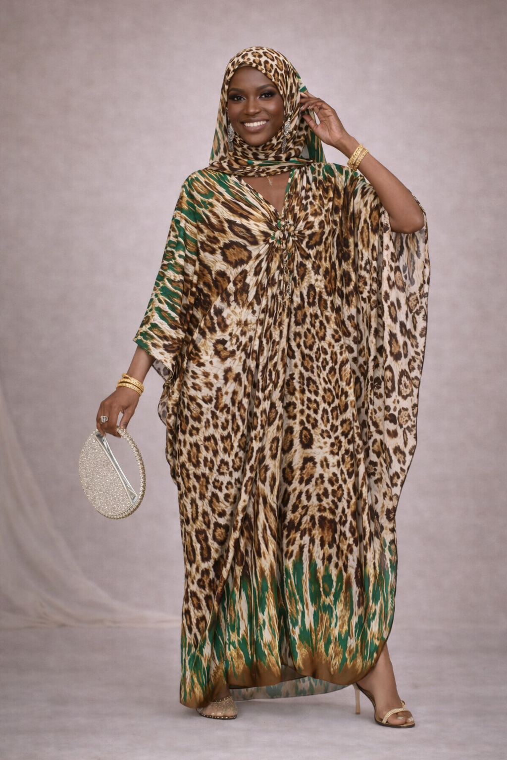Hint of green leopard kaftan