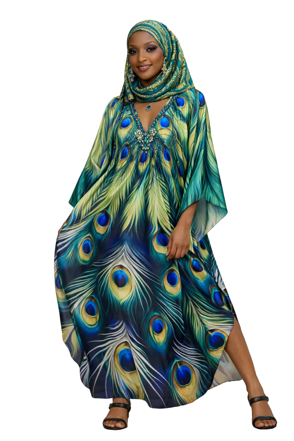 Peacock feather kaftan