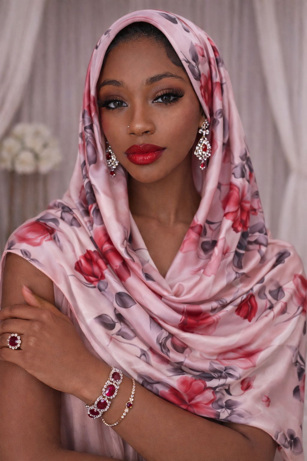 Powder floral beauty hijab/scarf