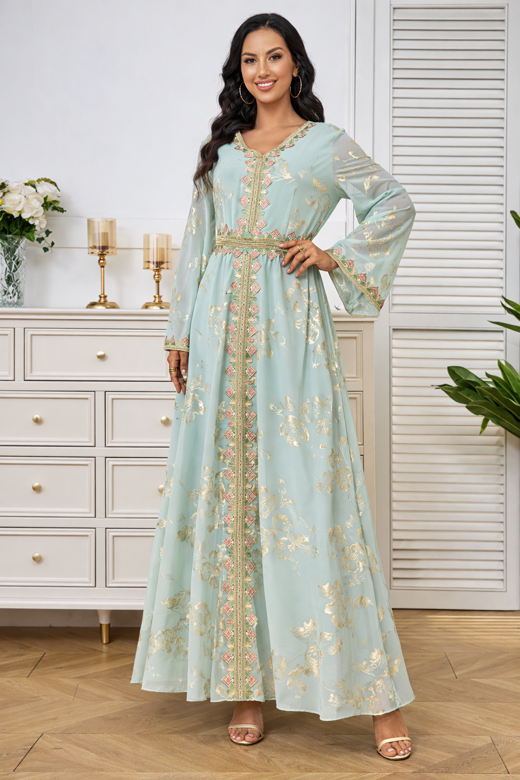 Embroidered lace calf dress(2 colors)